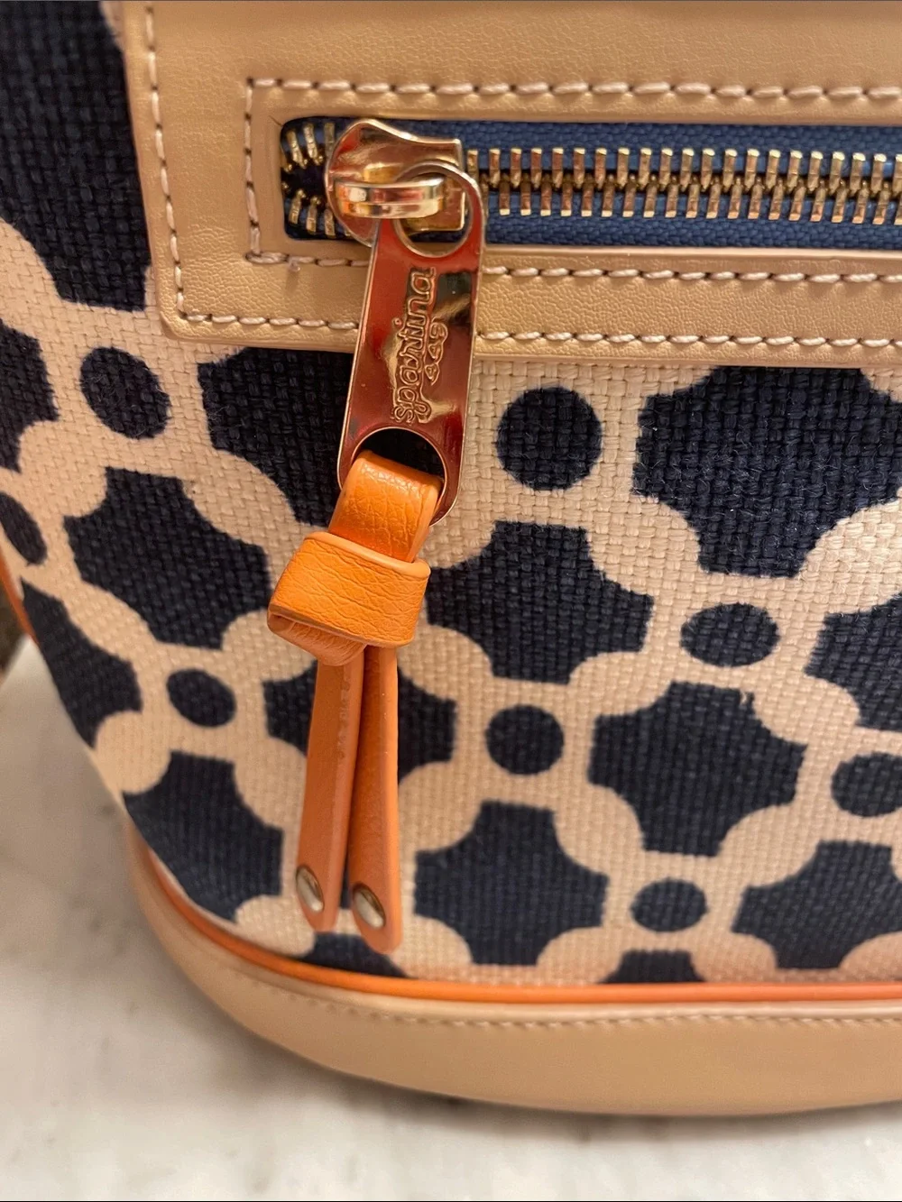 Spartina 449 Navy, Tan & Orange Geometric Crossbody